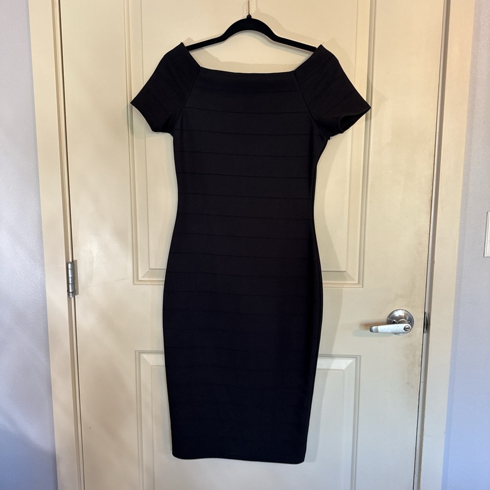 Haute Monde Black Off-Shoulder Midi Dress